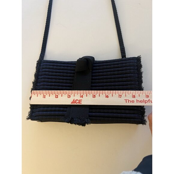 Rothy's convertible shoulder clutch blue black fringe bow bag coquette - Picture 13 of 16